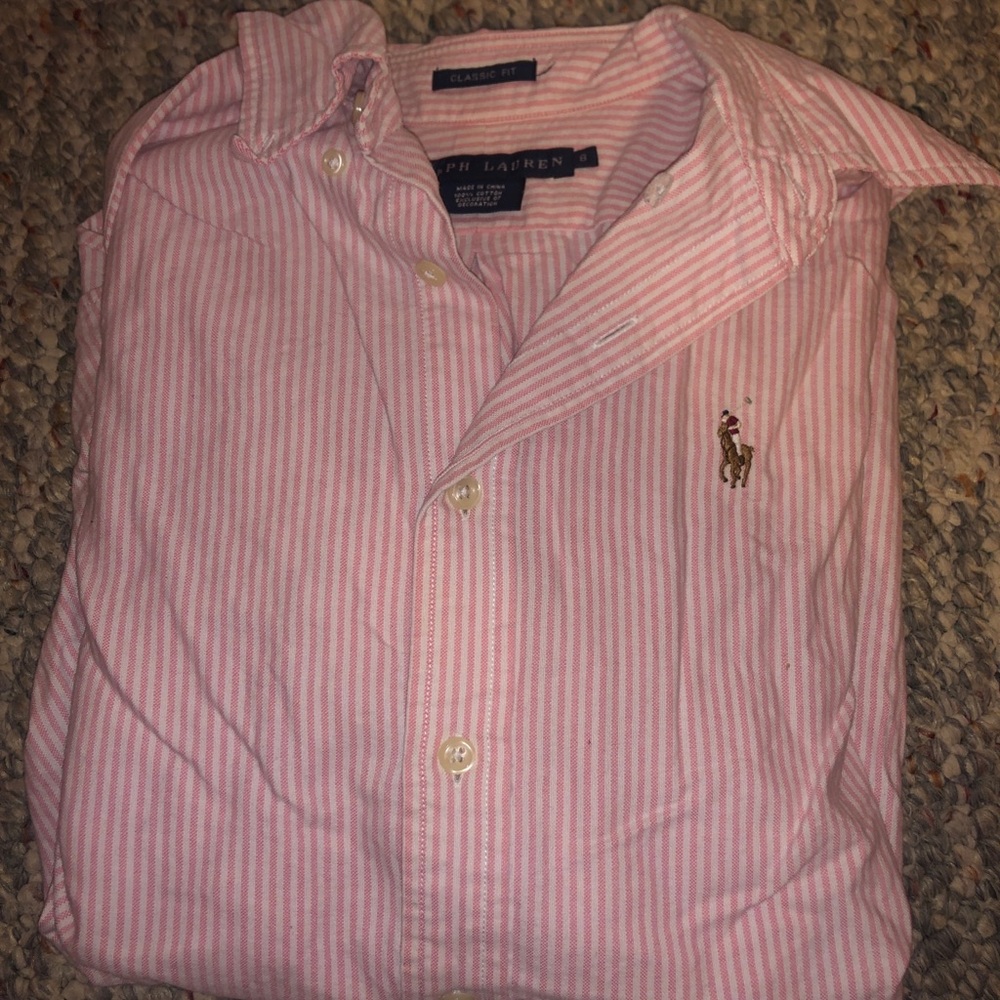 Ralph Lauren Classic Fit Sz 8 Polo pink striped